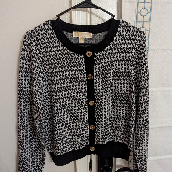 Michael Kors Black and White Logo Knit Cardigan - Picture 2 of 4